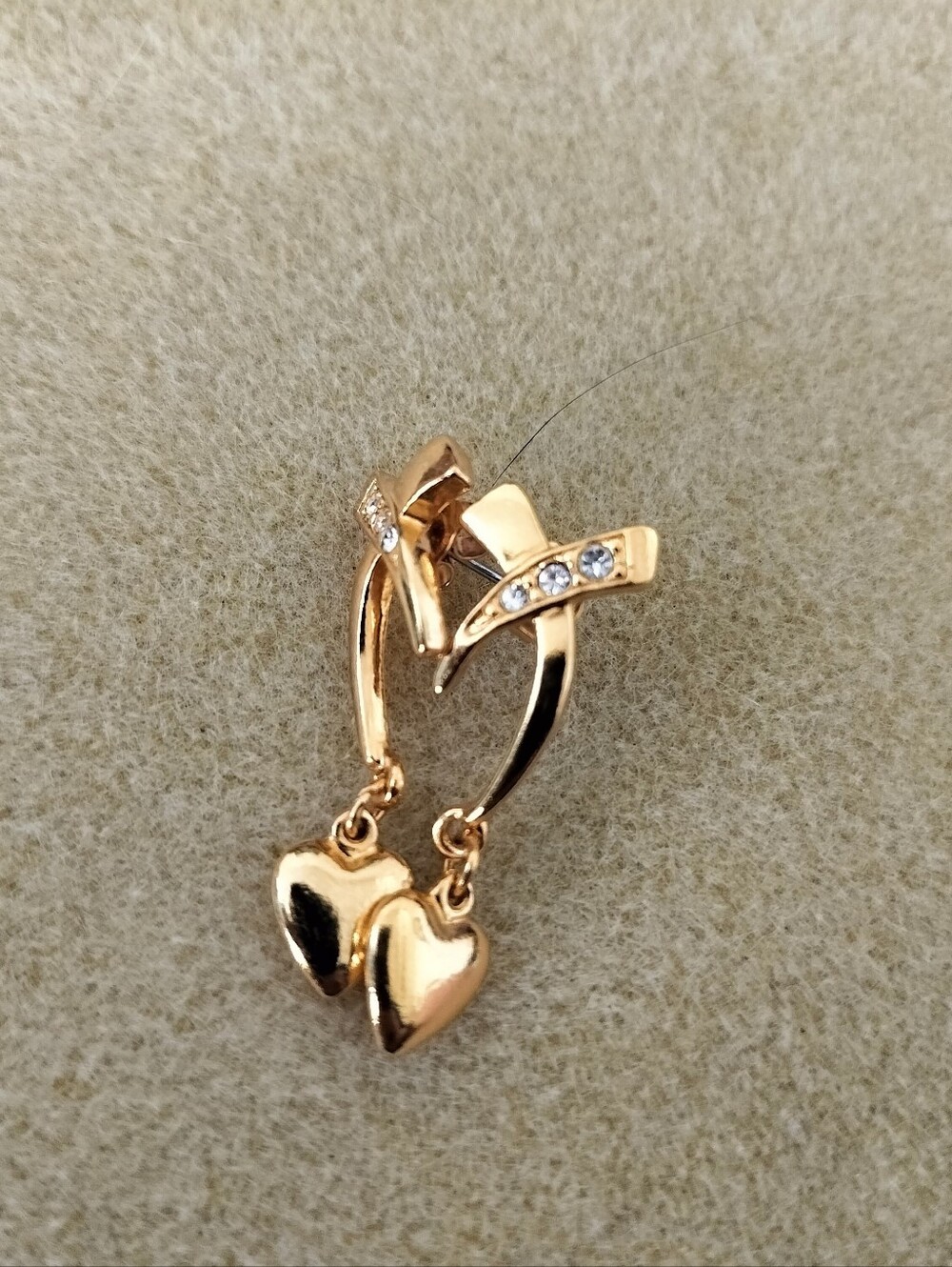 Avon Vintage Gold Heart Drop Earrings with Crystal Accent